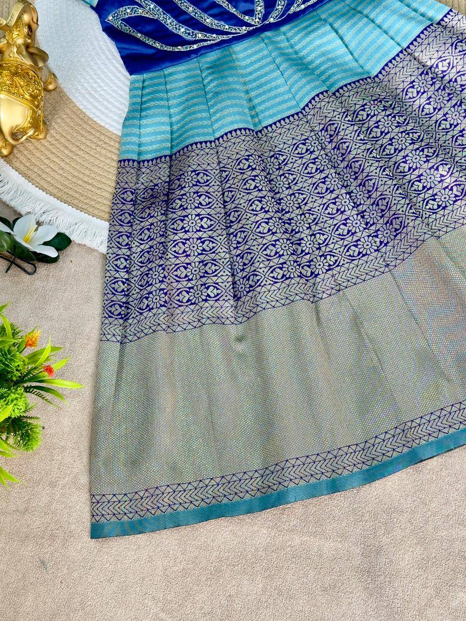 Lotus Frock Jaquard Silk Dark Blue Affordable kids clothing wholesale